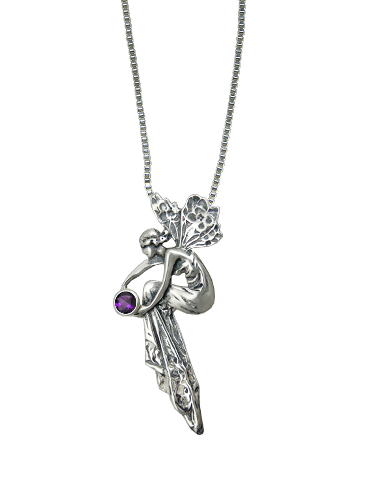 Sterling Silver Victorian Woman Maiden of Prosperity Pendant With Amethyst
